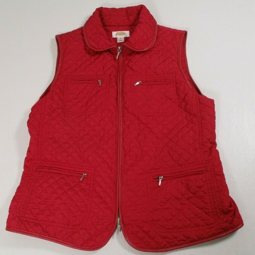 Talbots Womens Sz M Pink Quilted Vest Drawstring